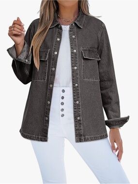 Oversized Button Down Denim Jacket Western Shacket Jacket with Pockets size 2XL